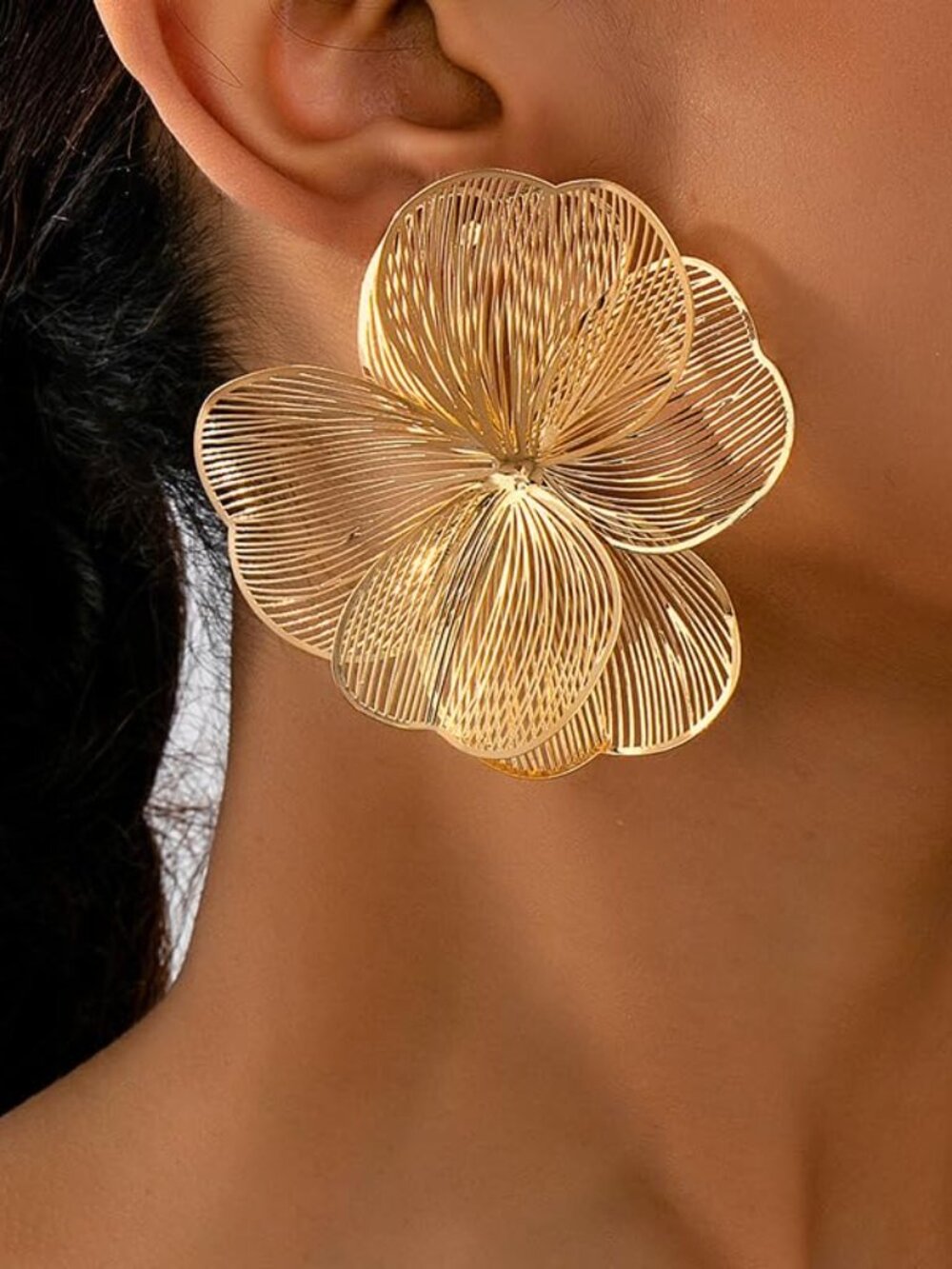 Gold Flower Ears for Women Big Statement Ears for‎ Women Silver Black Red Hot